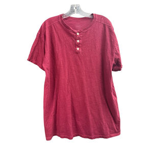 Men's Hanes Dark Red Short Sleeve Henley Tee L